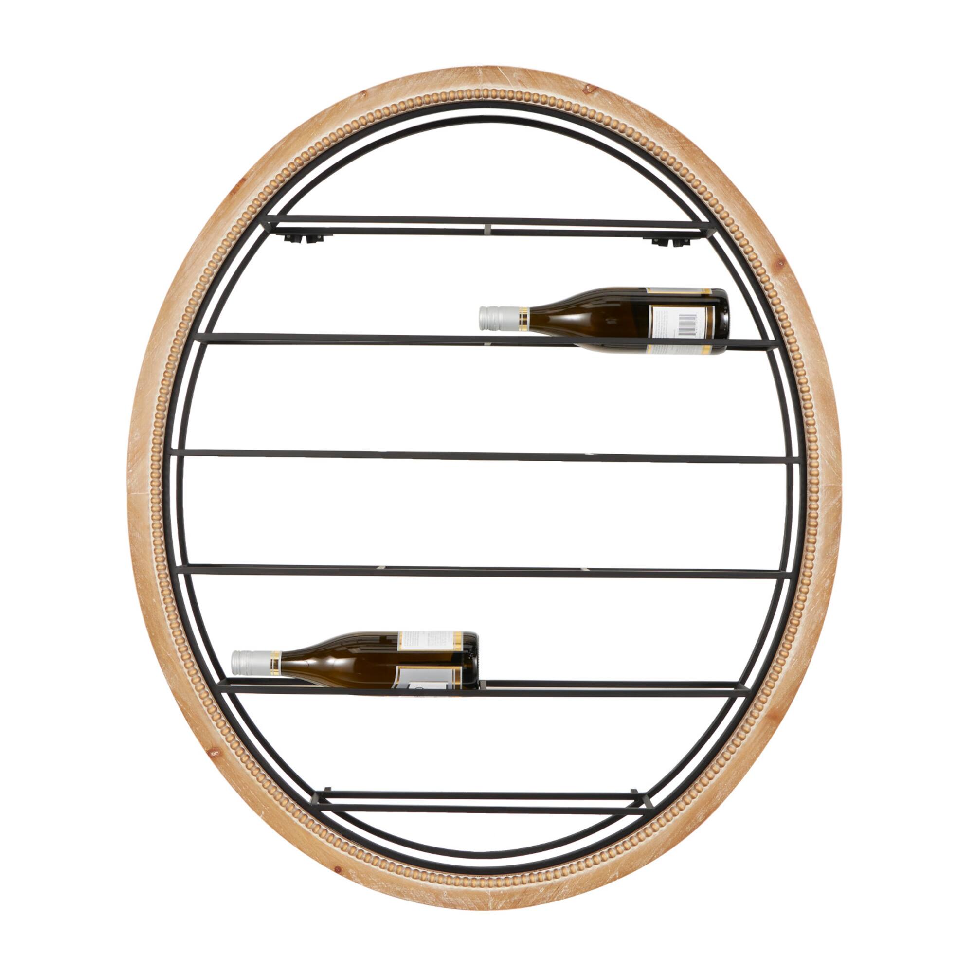Black Metal Oval 13 Bottle Wall Wine Rack with Beaded Frame